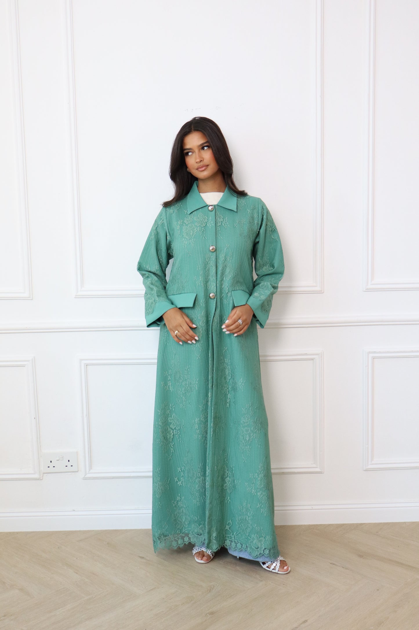 Blue-Green Dantel Abaya