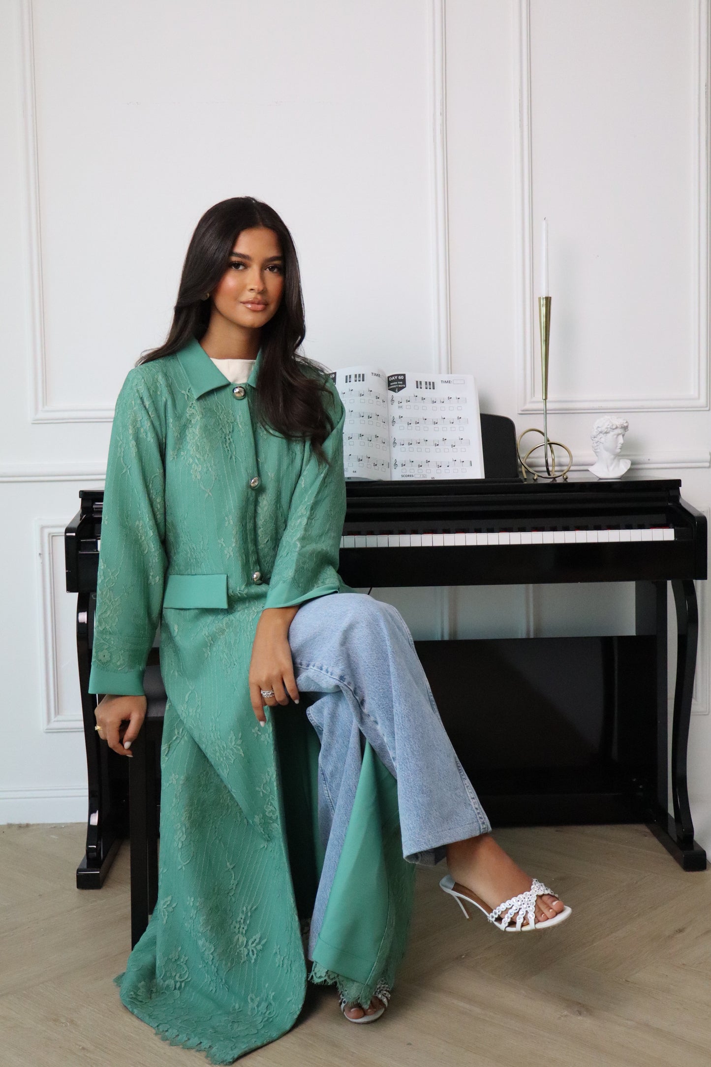 Blue-Green Dantel Abaya