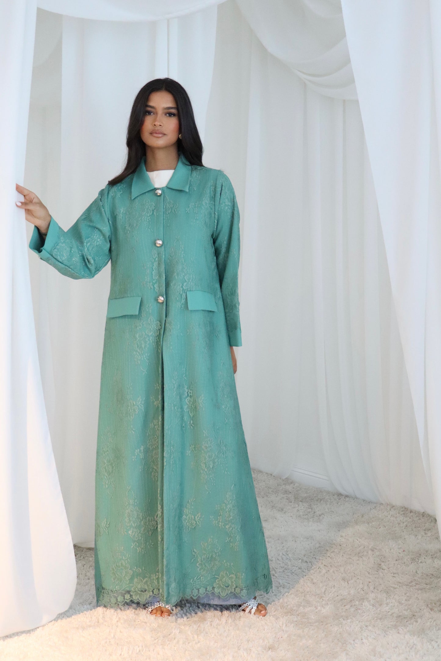 Blue-Green Dantel Abaya
