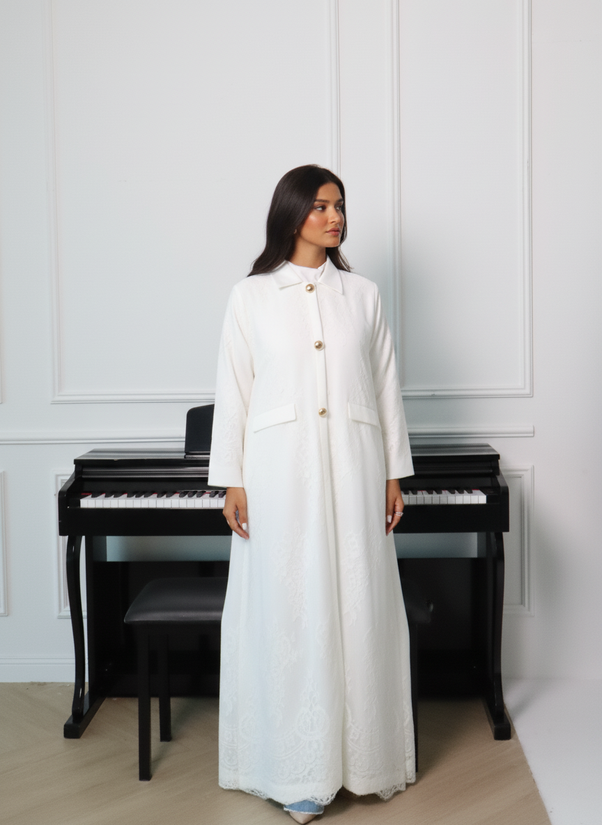 White Dantel Abaya