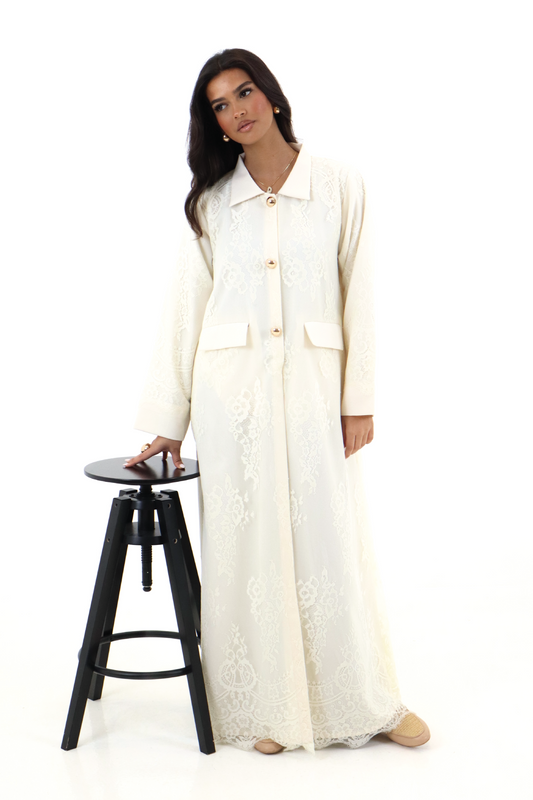 Off White Dantel Abaya