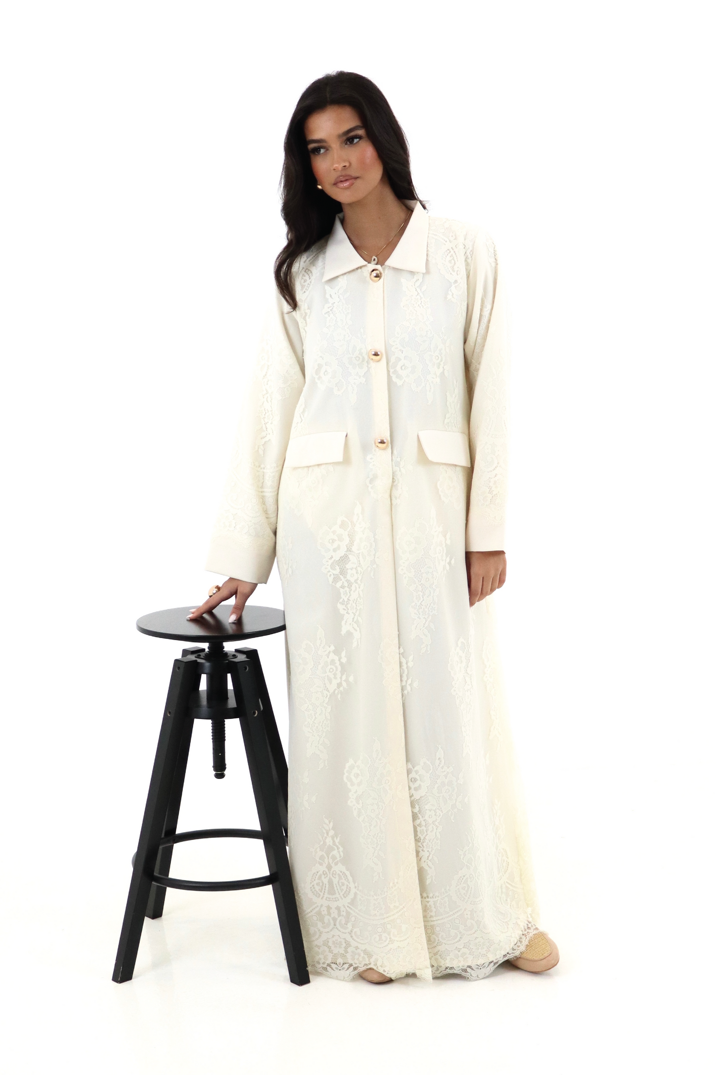 Off White Dantel Abaya
