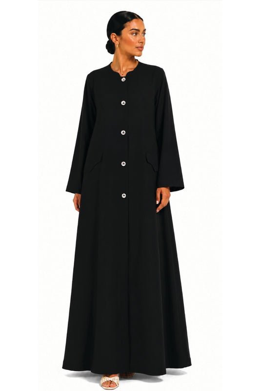 Black Abaya with Silver Unique Buttons – 90s Inspired