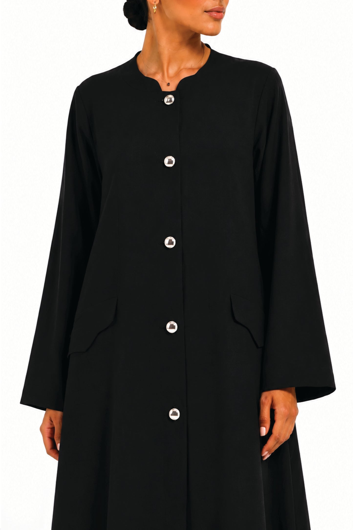 Black Abaya with Silver Unique Buttons – 90s Inspired