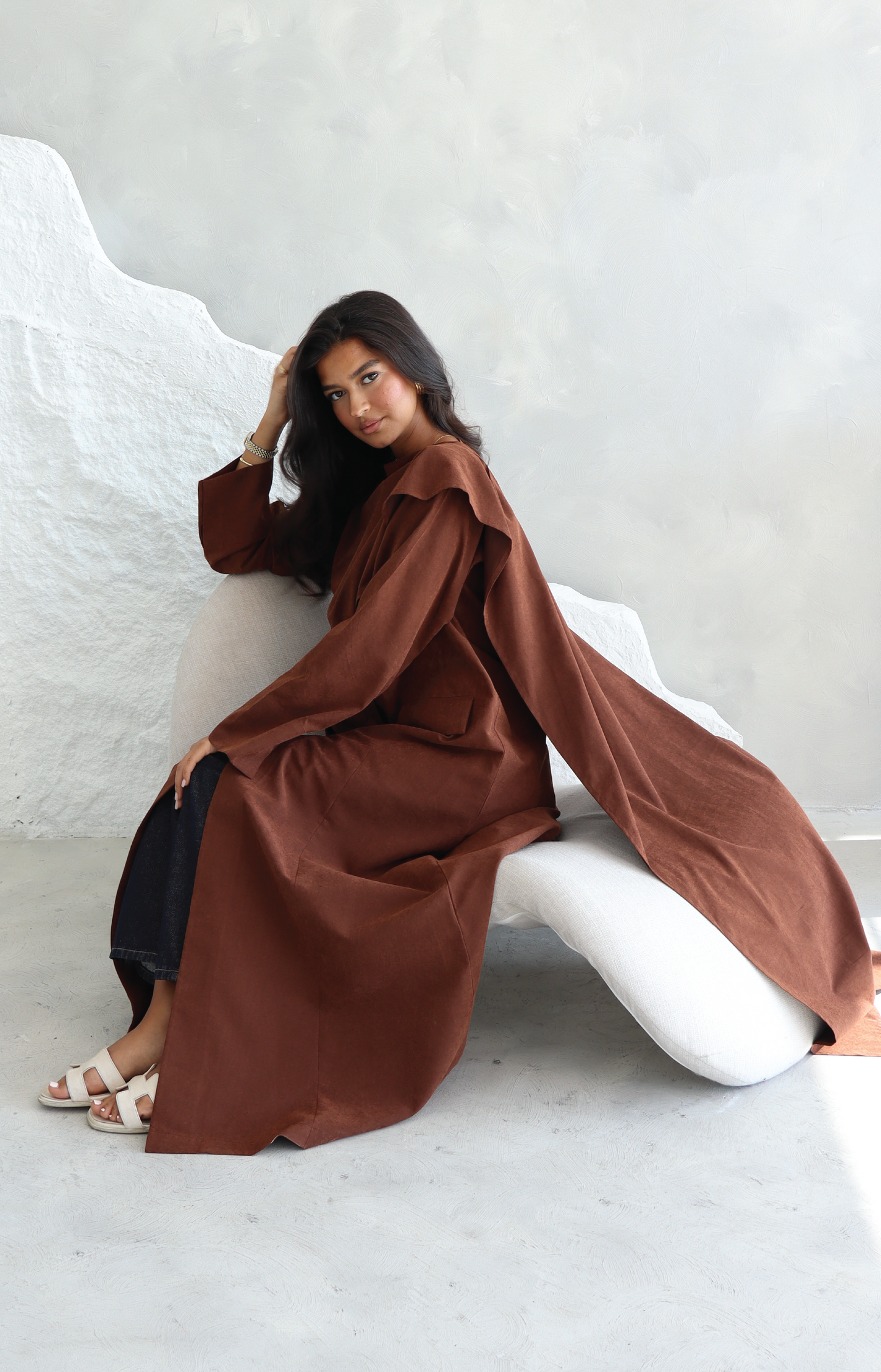 Brown Suede Scarf Abaya