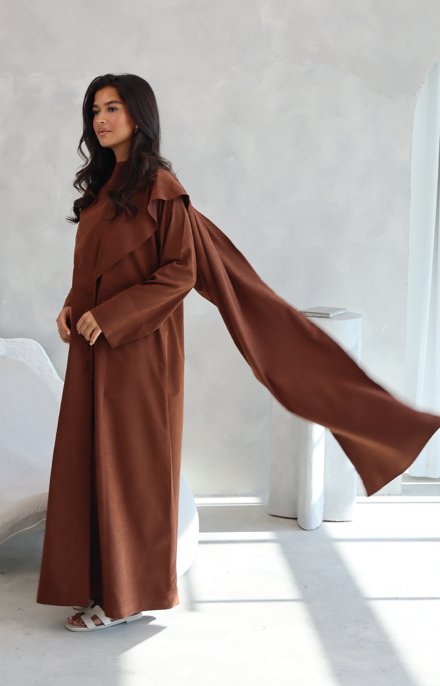 Brown Suede Scarf Abaya