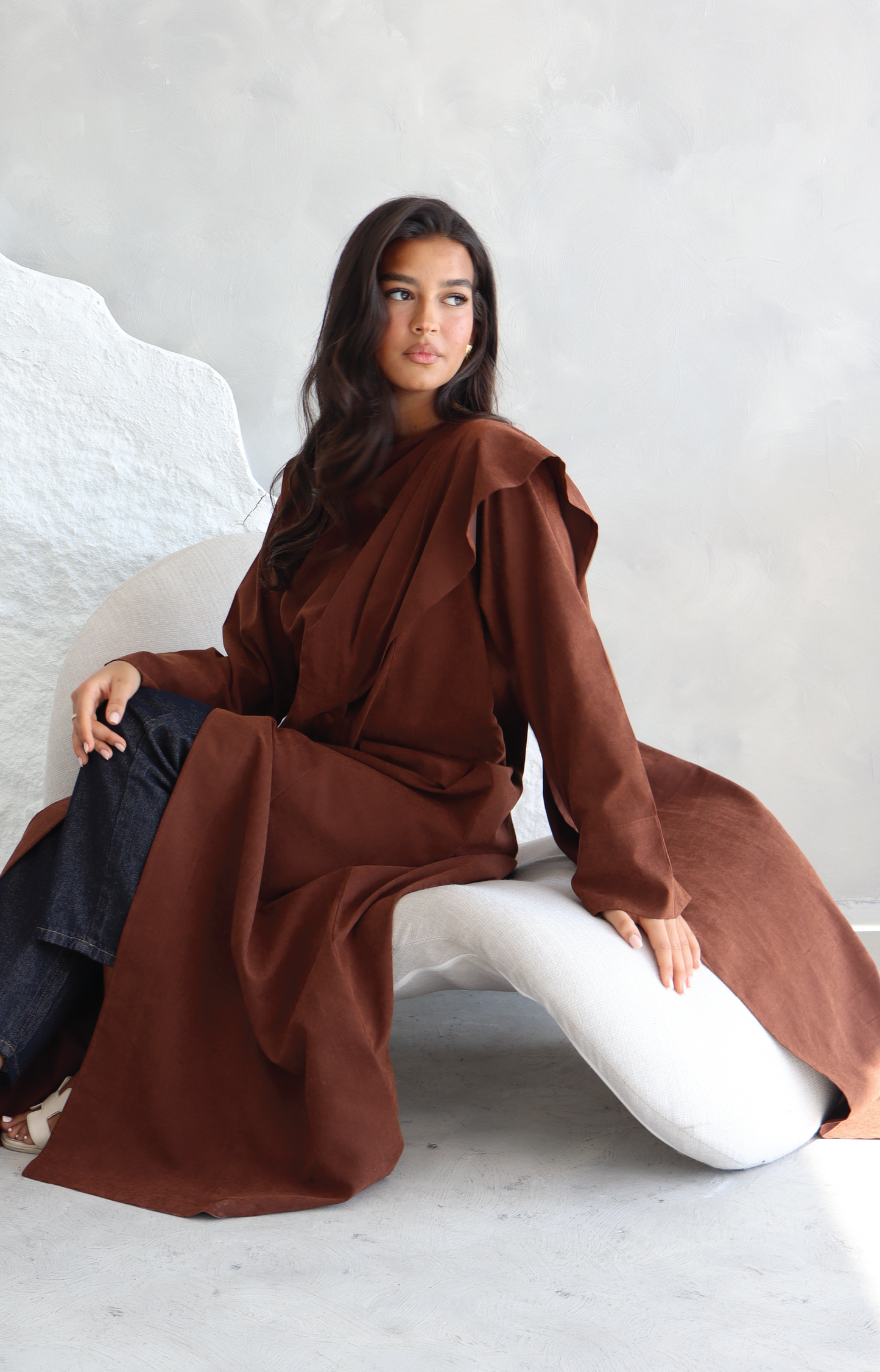 Brown Suede Scarf Abaya