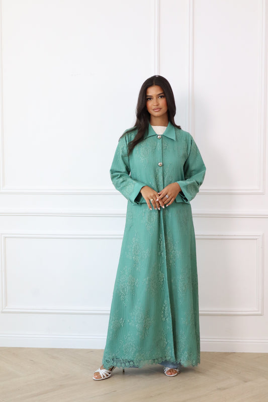 Blue-Green Dantel Abaya