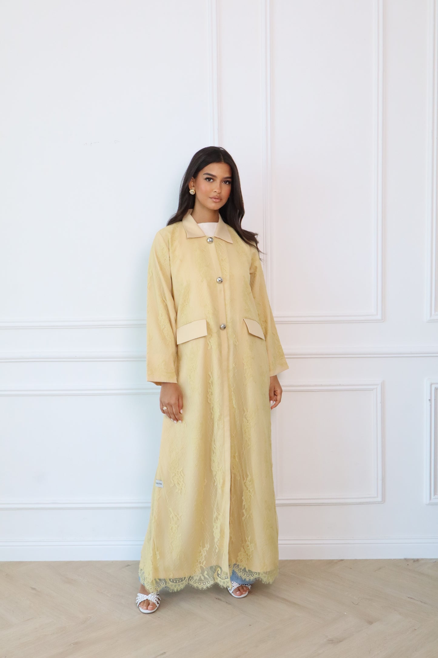 Light Yellow Dantel Abaya